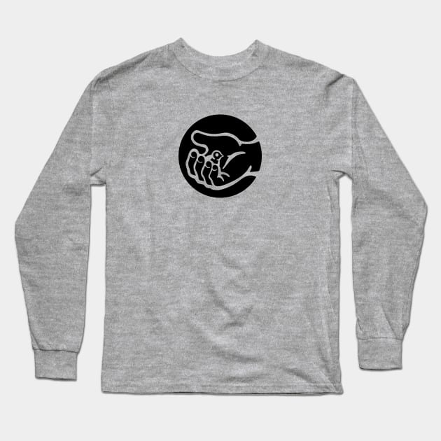 A small bird in a hand, as a symbol of care and compassion in black ink Long Sleeve T-Shirt by croquis design